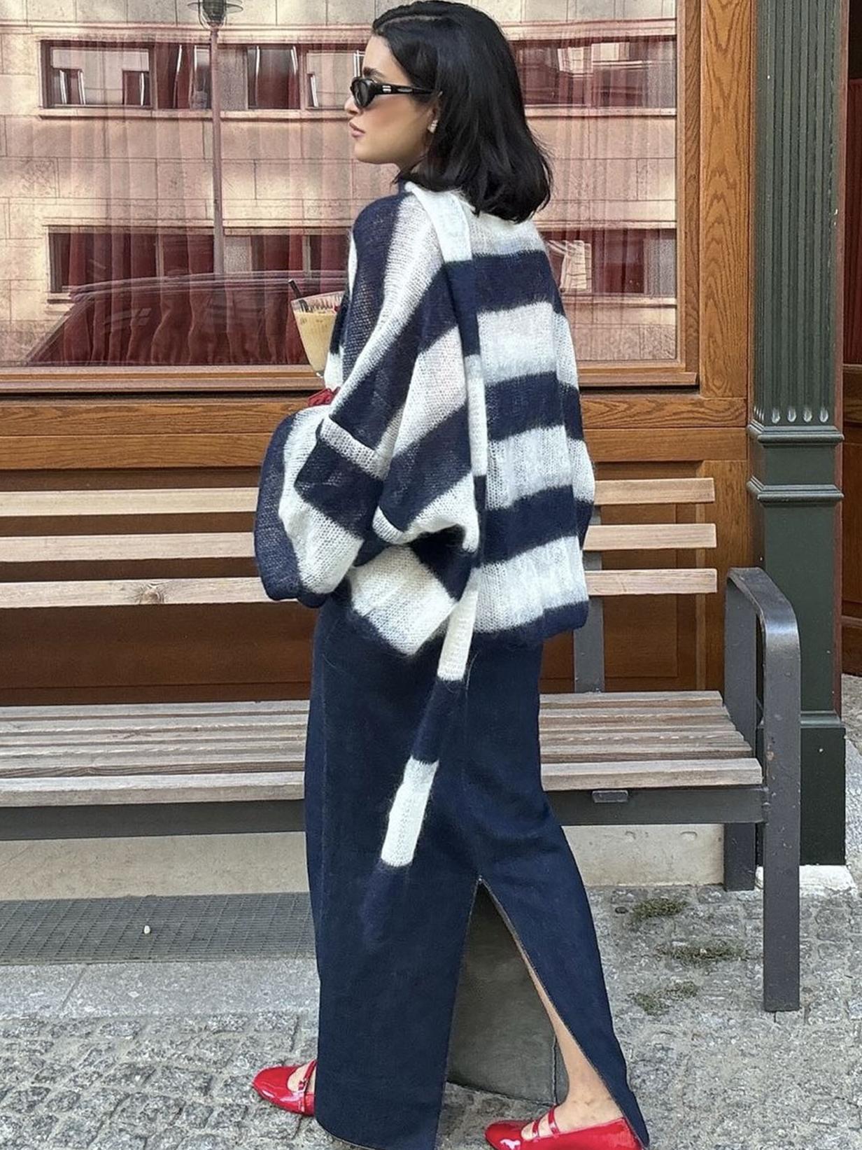 Cardigan Maglione a Righe Accogliente