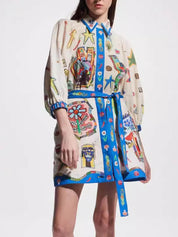 Printed Peplum Temperament Cardigan Dress