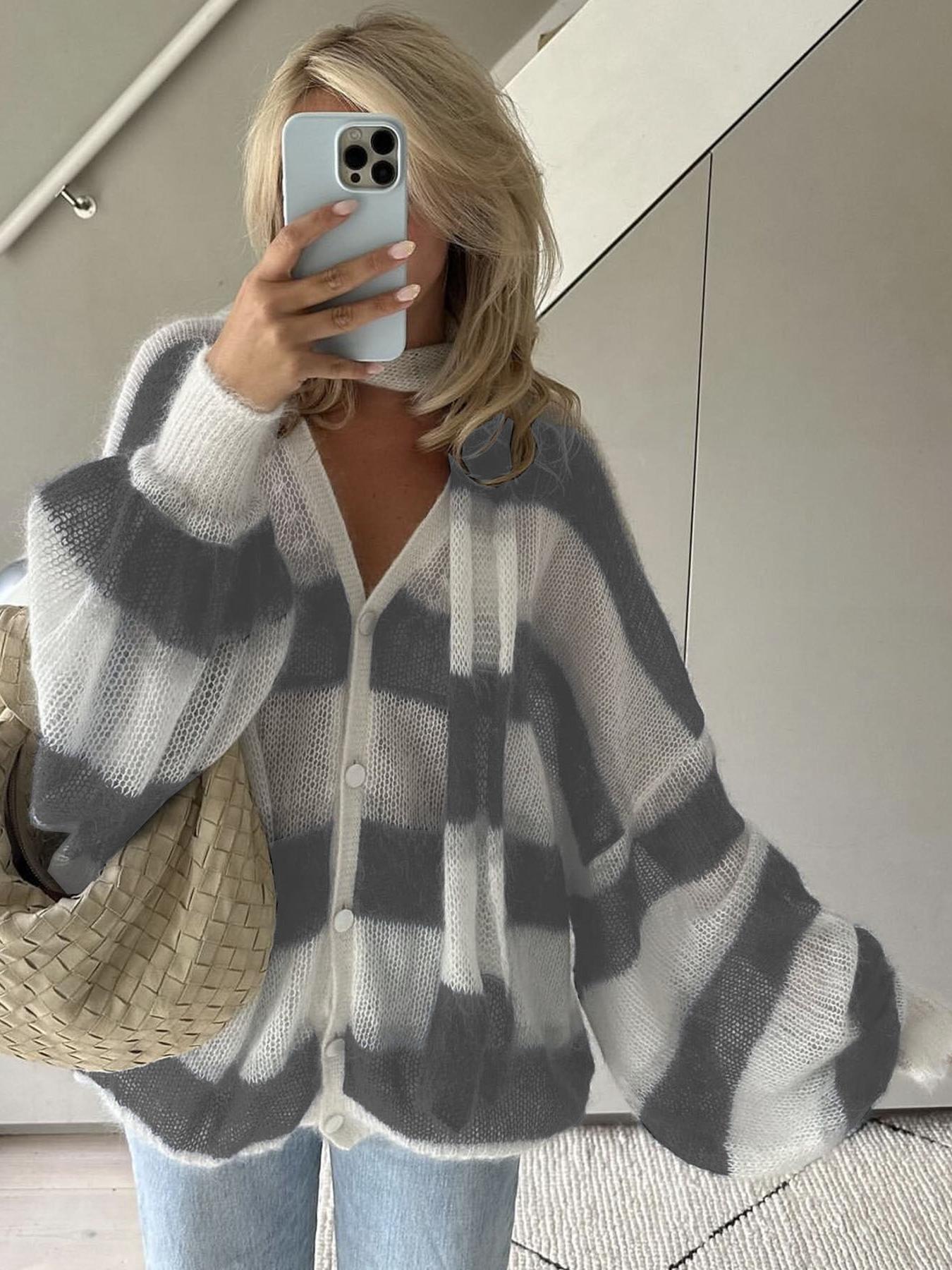 Cardigan Maglione a Righe Accogliente