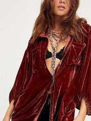 Losse ballonmouw fluwelen blouse