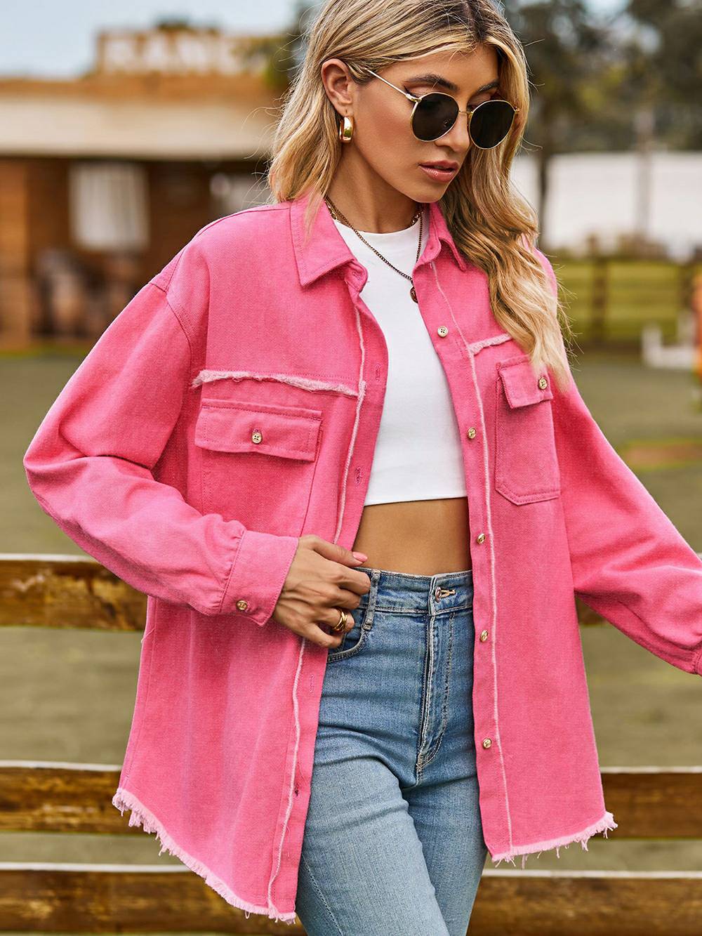 Pink padded pocket tent on the chest
