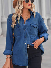 Jeans top con collo sceso e spalla cadente - Blu scuro