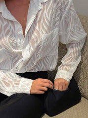 Elegant white women's blouses with thin lapel and long sleeves shirts