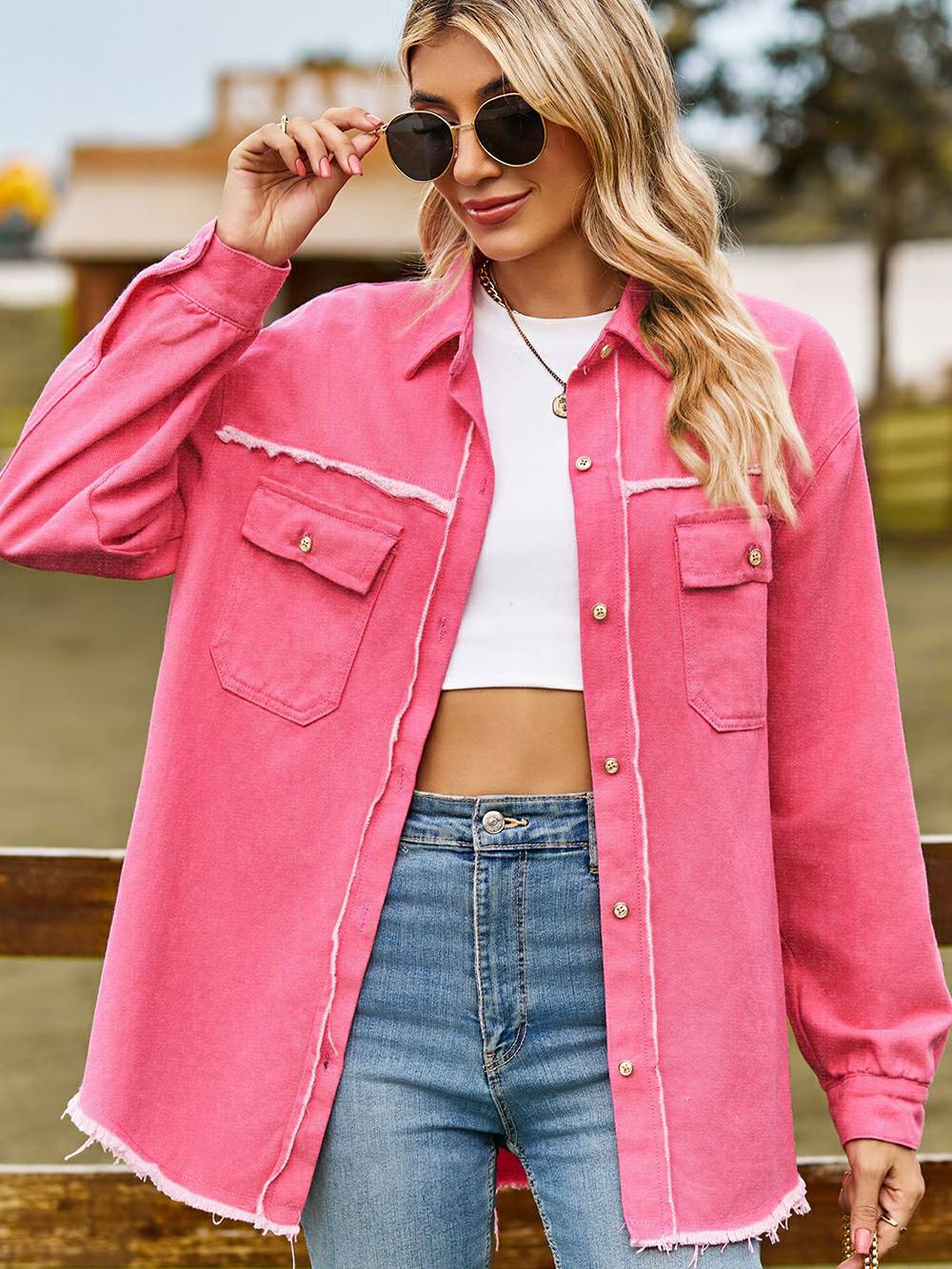 Pink padded pocket tent on the chest