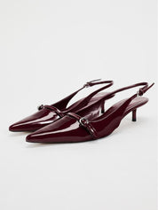 High heel slingback with buckle and pointed toe