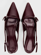 High heel slingback with buckle and pointed toe