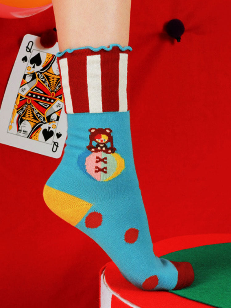 Mid-calf socks with cute cartoon illustration