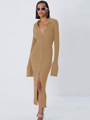 Lange gebreide cardigan met V-hals jurk