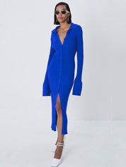 Lange gebreide cardigan met V-hals jurk
