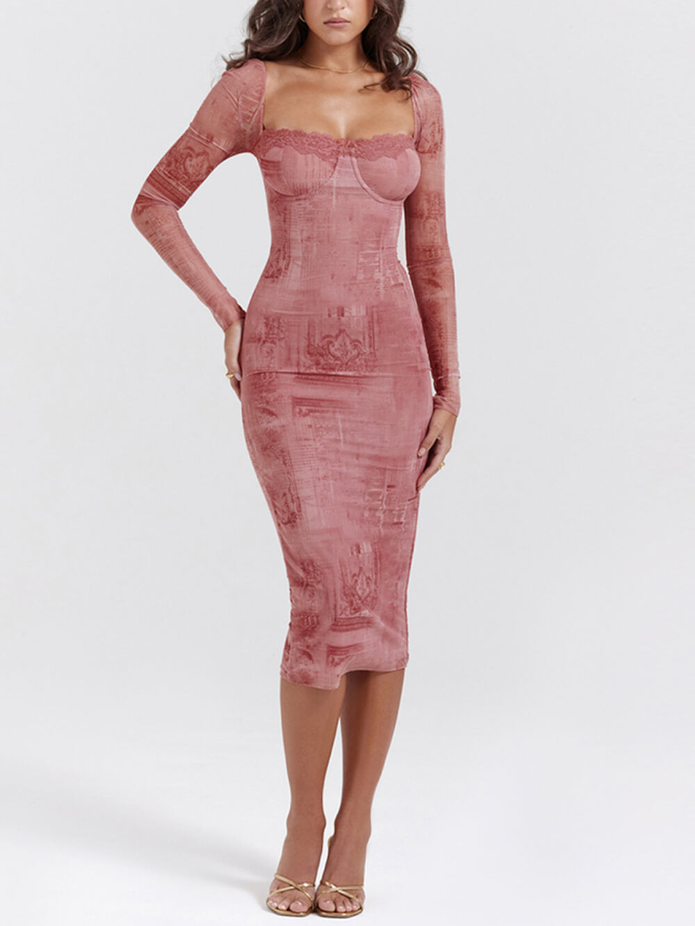 Pink Printed Corset Dress