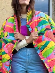 Printed Pleated Cotton Coat with Lace Trim