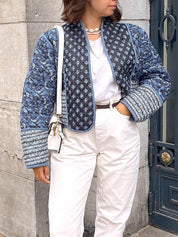 Chaqueta suelta reversible de algodón fino con estampado