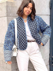 Chaqueta suelta reversible de algodón fino con estampado