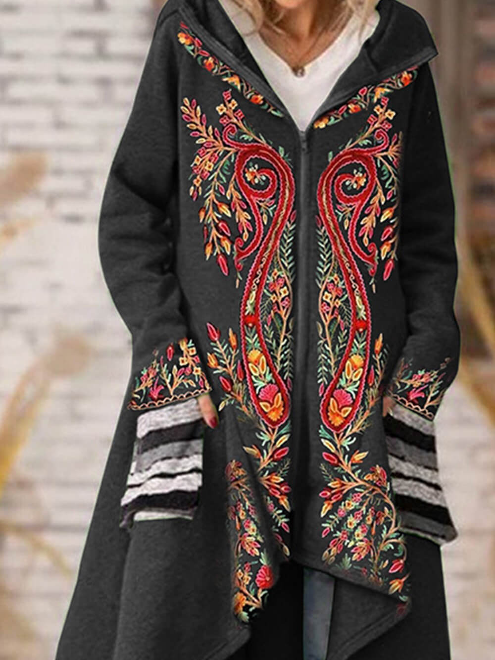 Abrigo Shrug Floral de Mezcla de Punto con Capucha Abierta