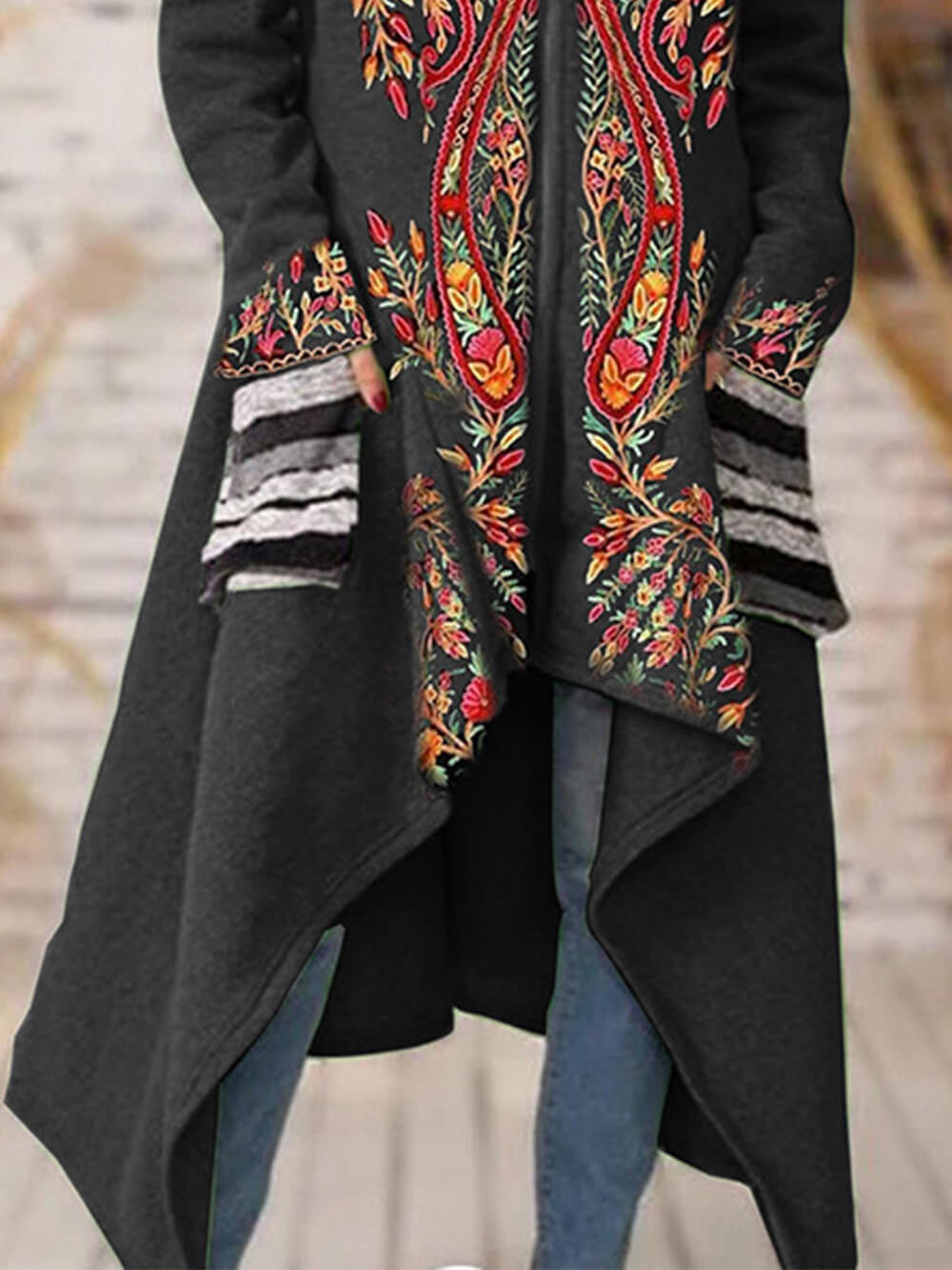 Abrigo Shrug Floral de Mezcla de Punto con Capucha Abierta