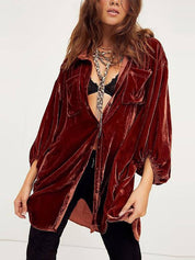 Losse ballonmouw fluwelen blouse