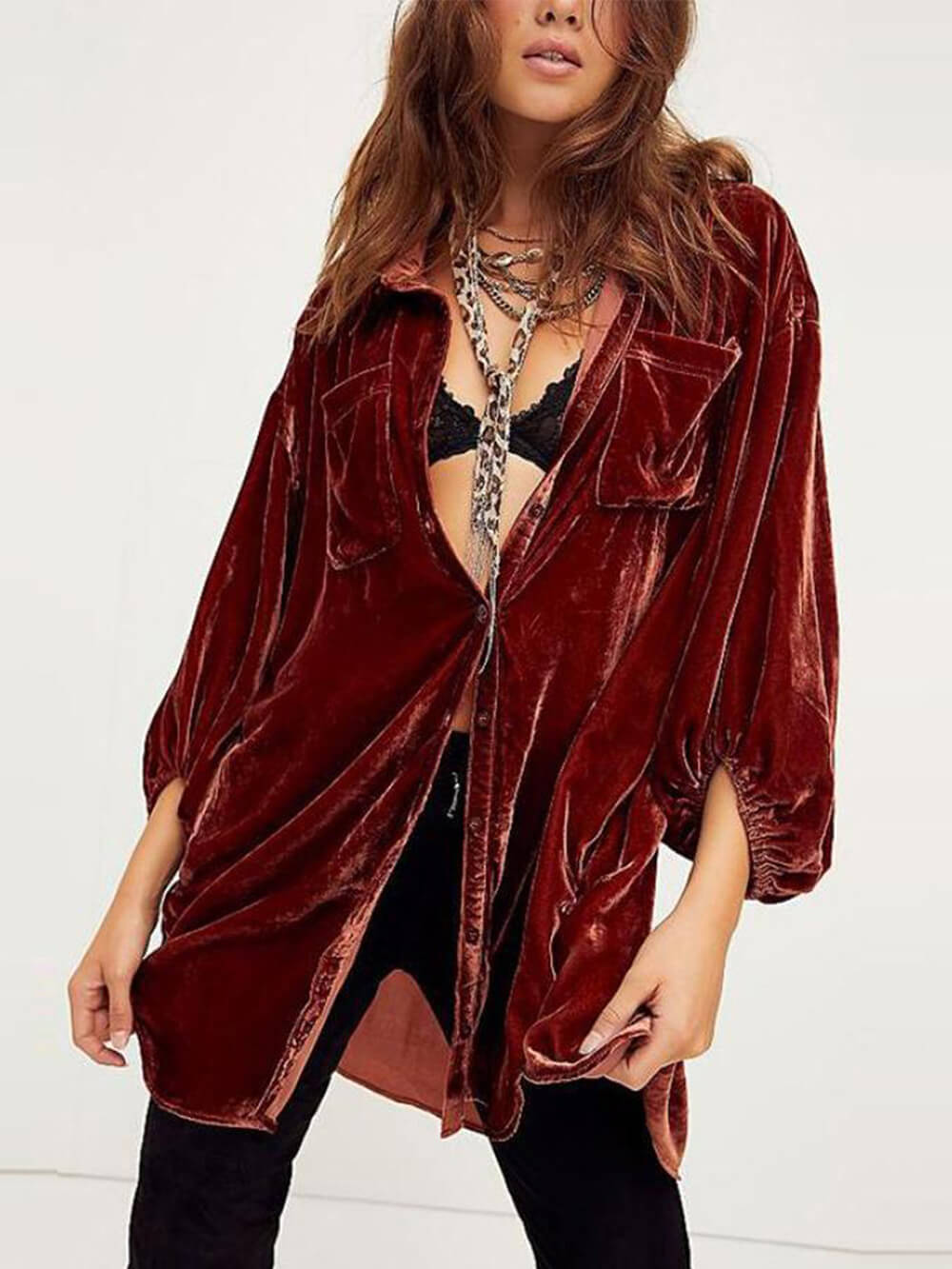 Losse ballonmouw fluwelen blouse