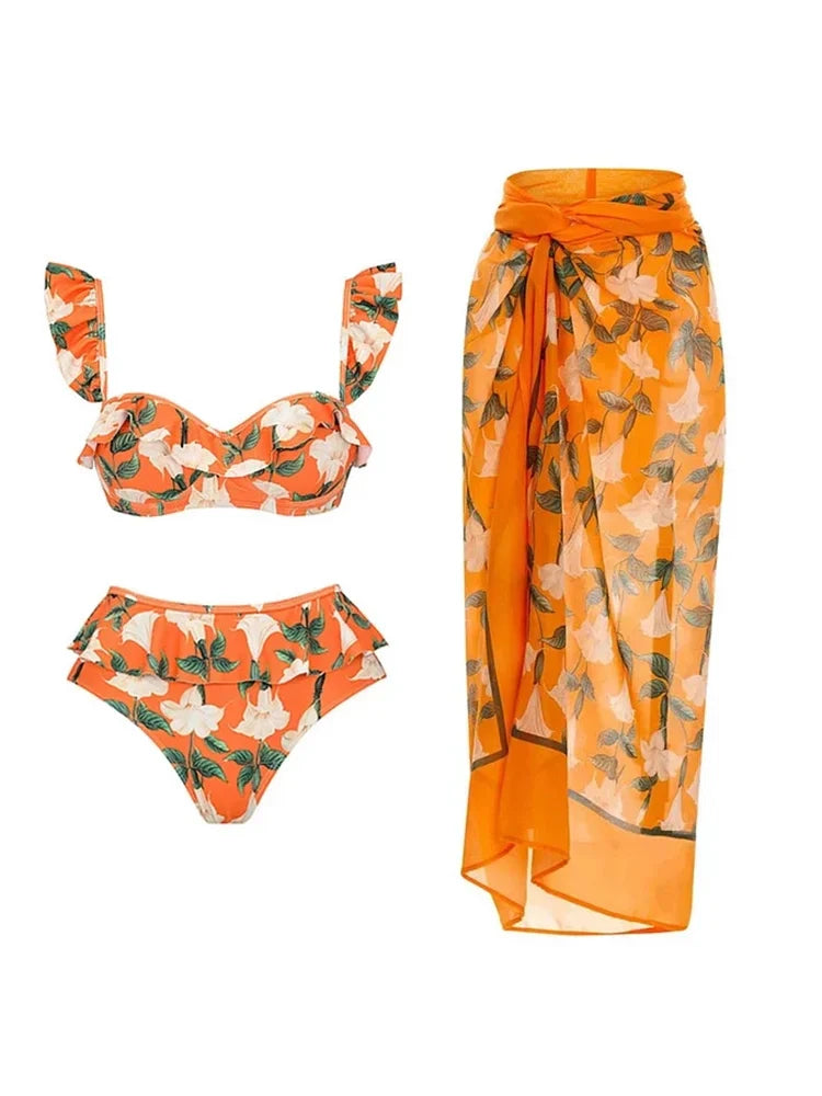 Ruffle blomsterbikini sæt