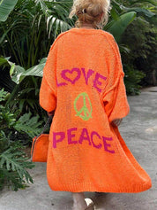 Cardigan lavorato a maglia con motivo a cuore, tasca casual, taglia grande