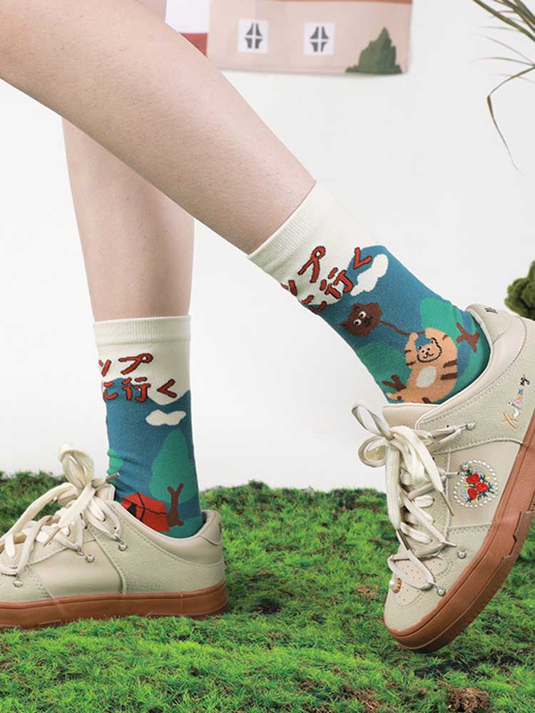 Medias de algodón con estampado de gatito lindo dibujo animado