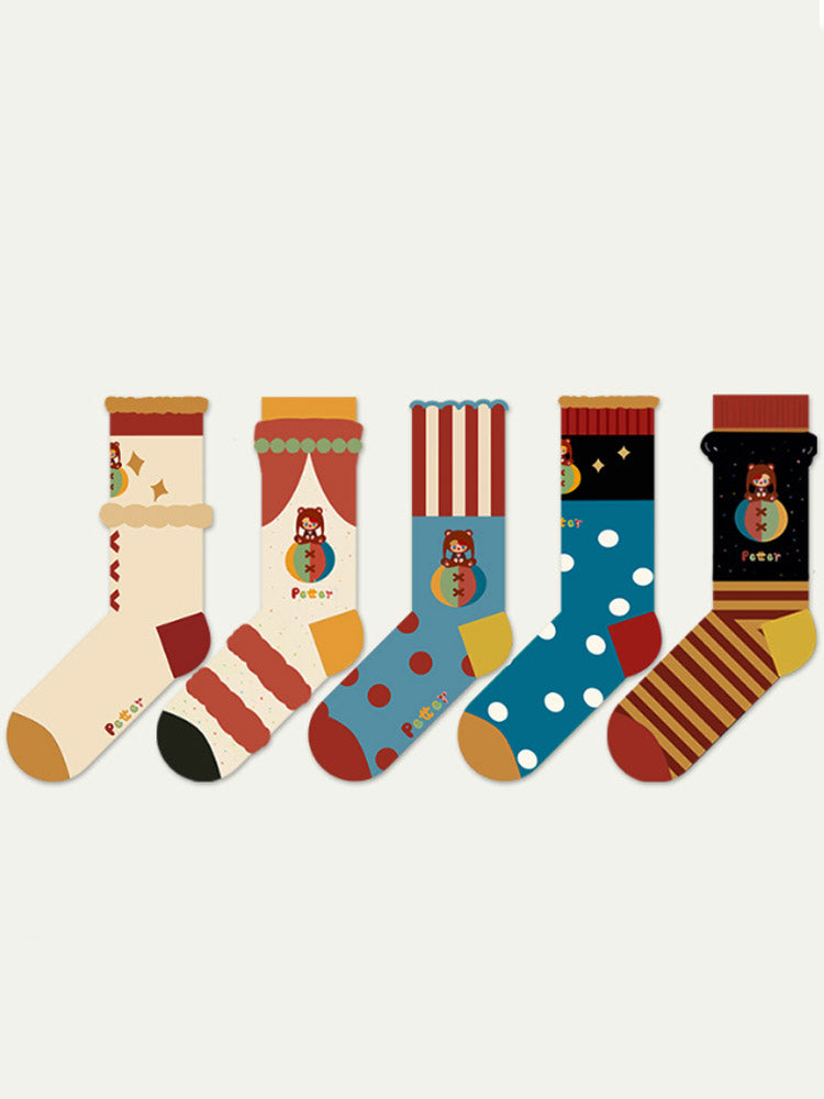 Mid-calf socks with cute cartoon illustration