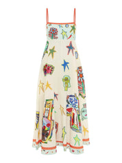 Long maxi dress with suspenders with exclusive graffiti print