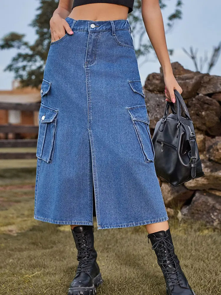 Jeansrock mit amerikanischem Stil und elastischem Bund