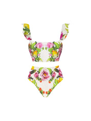 Blomstret højtaljet bikini sæt
