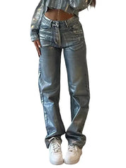 Jeans mit metallischem Akzent und hoher Taille