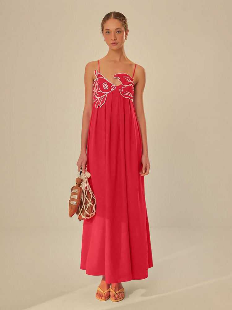 Maxi Dress Linen Blend Fish Top