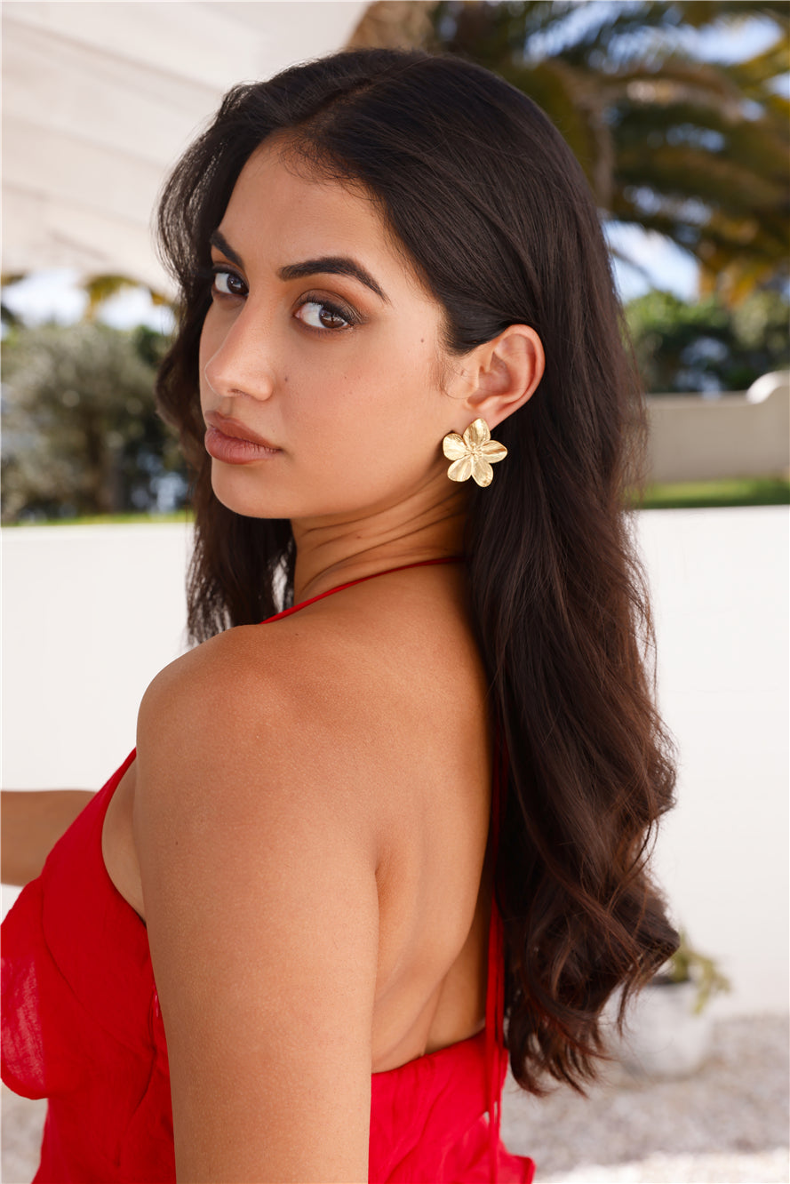 Boucles d'oreilles fleurs Fave plaquées or 18k