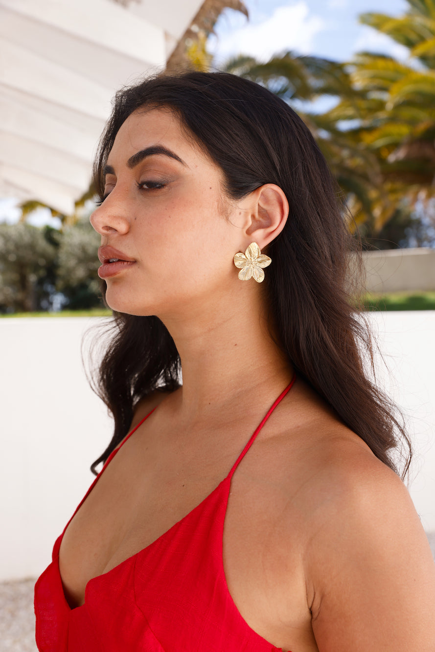 Boucles d'oreilles fleurs Fave plaquées or 18k