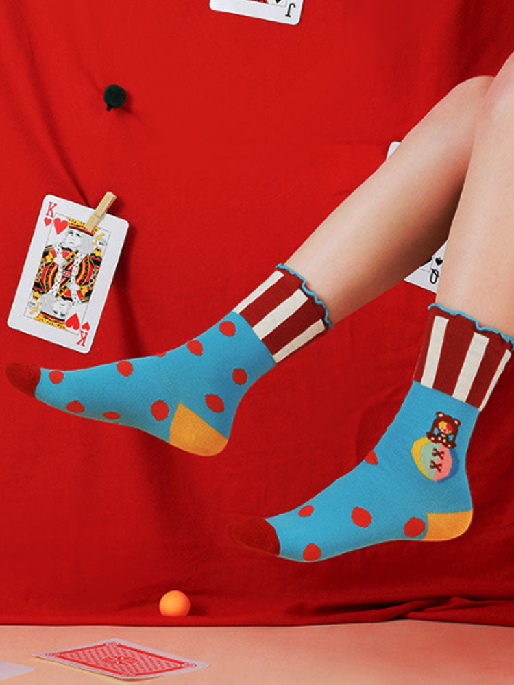 Mid-calf socks with cute cartoon illustration