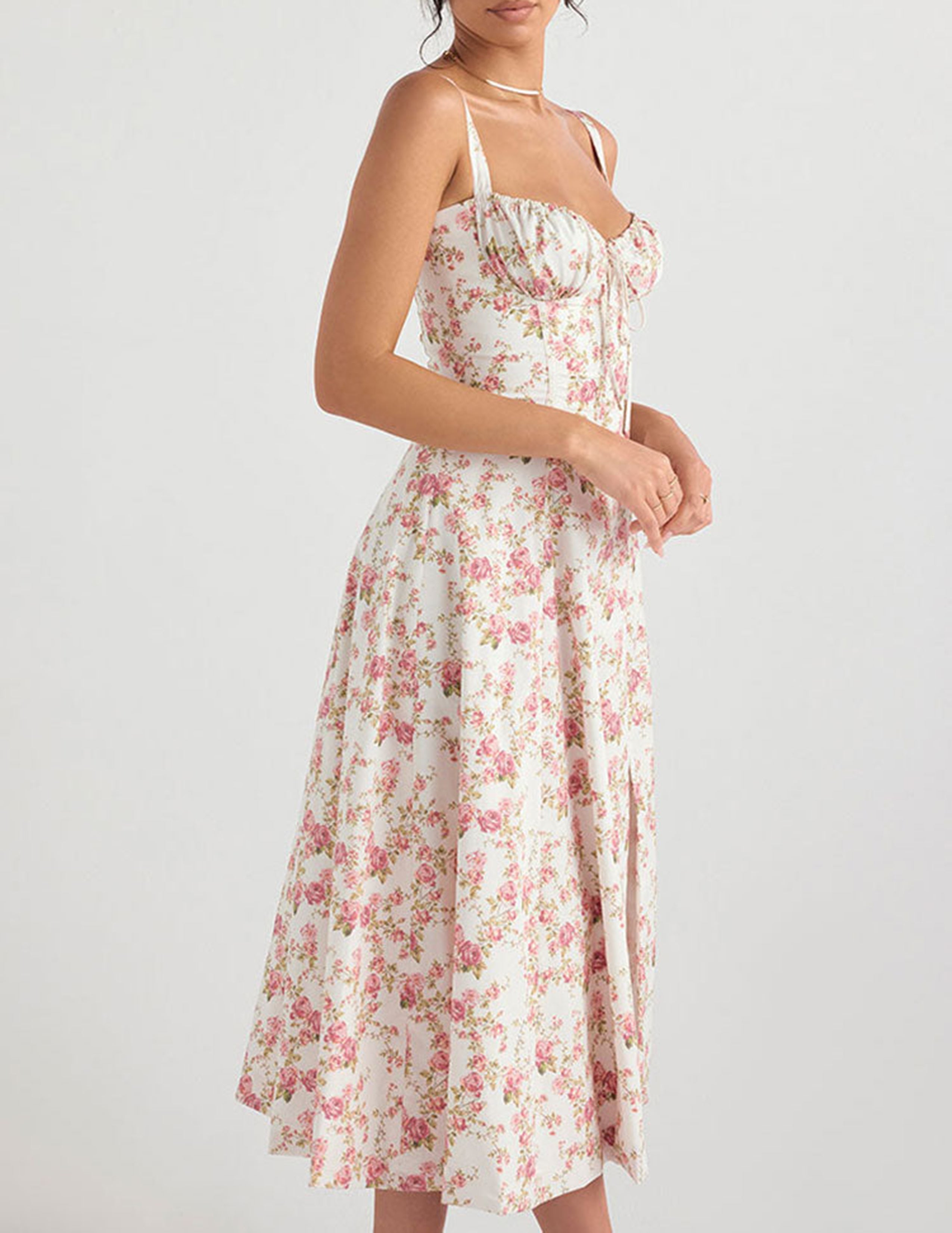 Slip dress with pink herringbone print