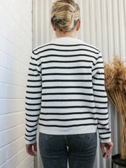 Set maglione cardigan a righe con collo rotondo casual