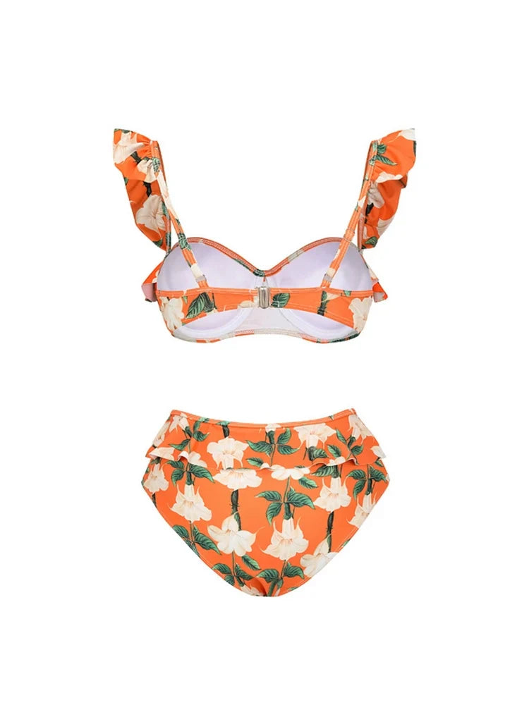 Ruffle blomsterbikini sæt