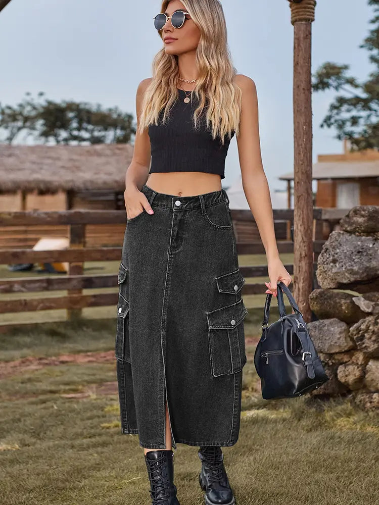 Jeansrock mit amerikanischem Stil und elastischem Bund
