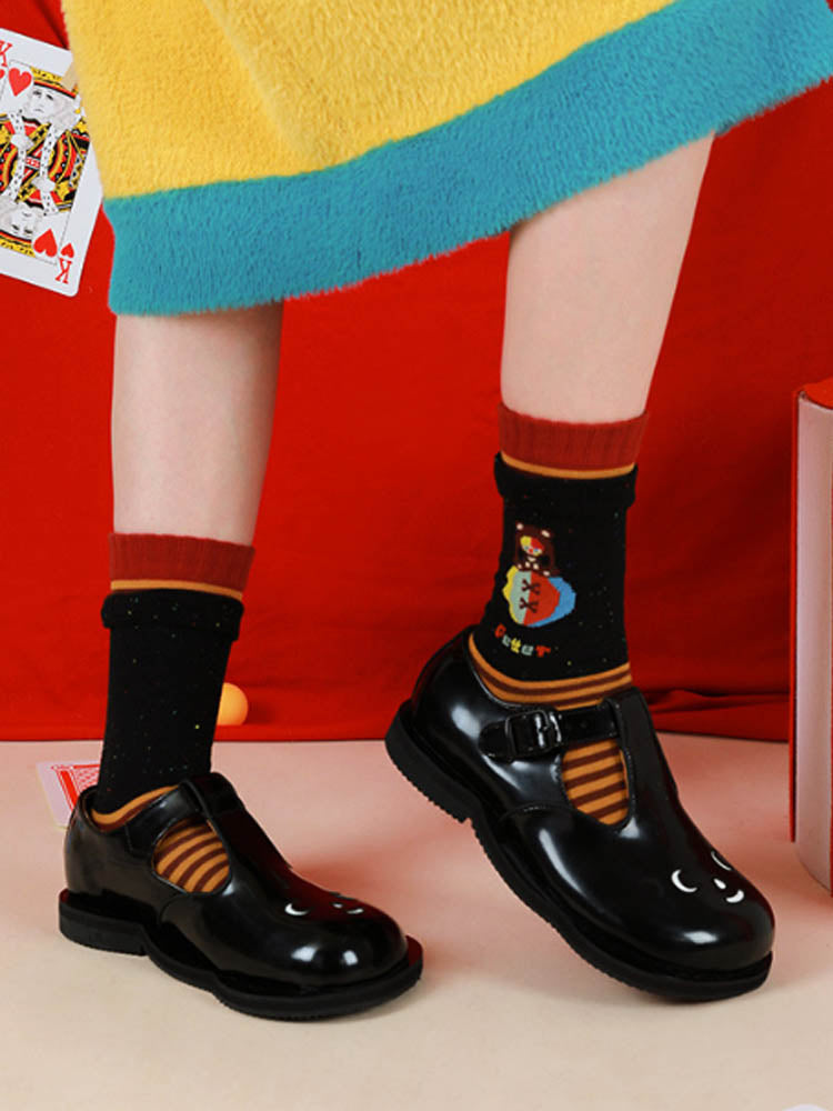 Mid-calf socks with cute cartoon illustration