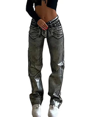 Jeans mit metallischem Akzent und hoher Taille