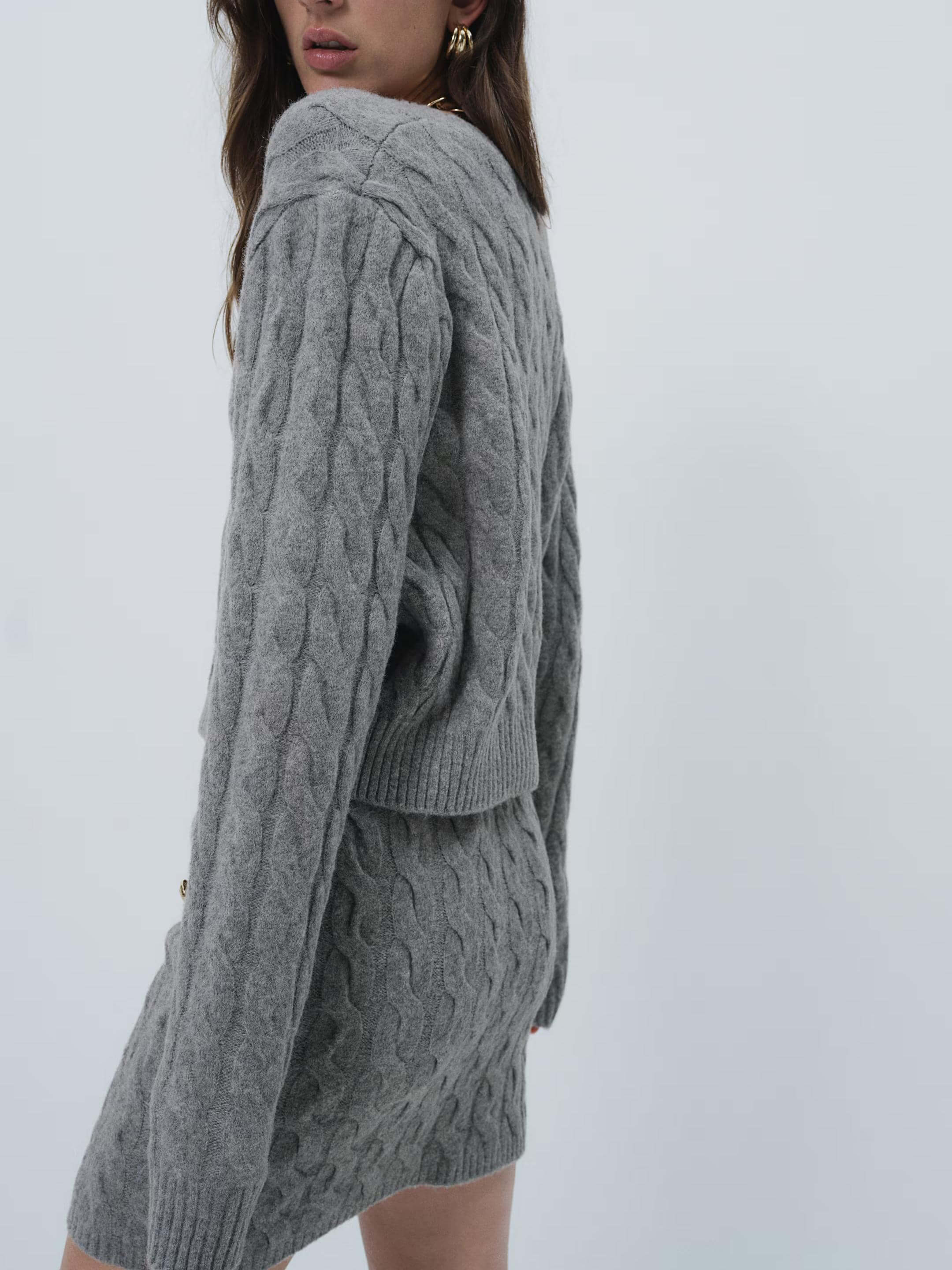 Cable-Strikket Cardigan Mini Nederdel Sæt