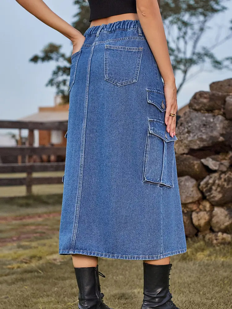 Jeansrock mit amerikanischem Stil und elastischem Bund