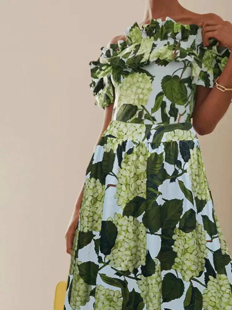 Ruffle Hortensia Bandeau Bikini Sæt – Blomstret Sødt Stil