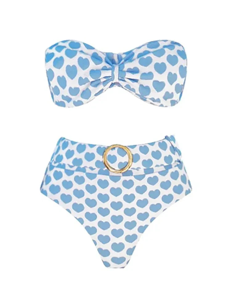 Heart Print Fresh Shorts Bikini Sæt