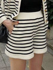 Set maglione cardigan a righe con collo rotondo casual