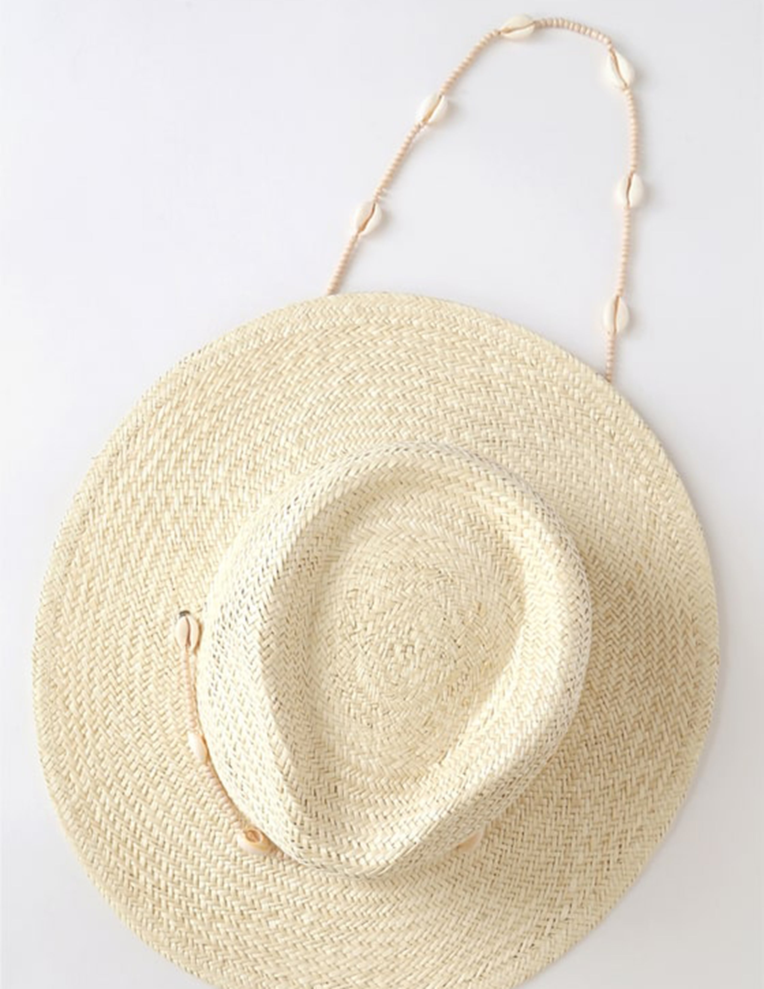 Natural Straw Fedora Hat with Shells