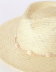 Natural Straw Fedora Hat with Shells