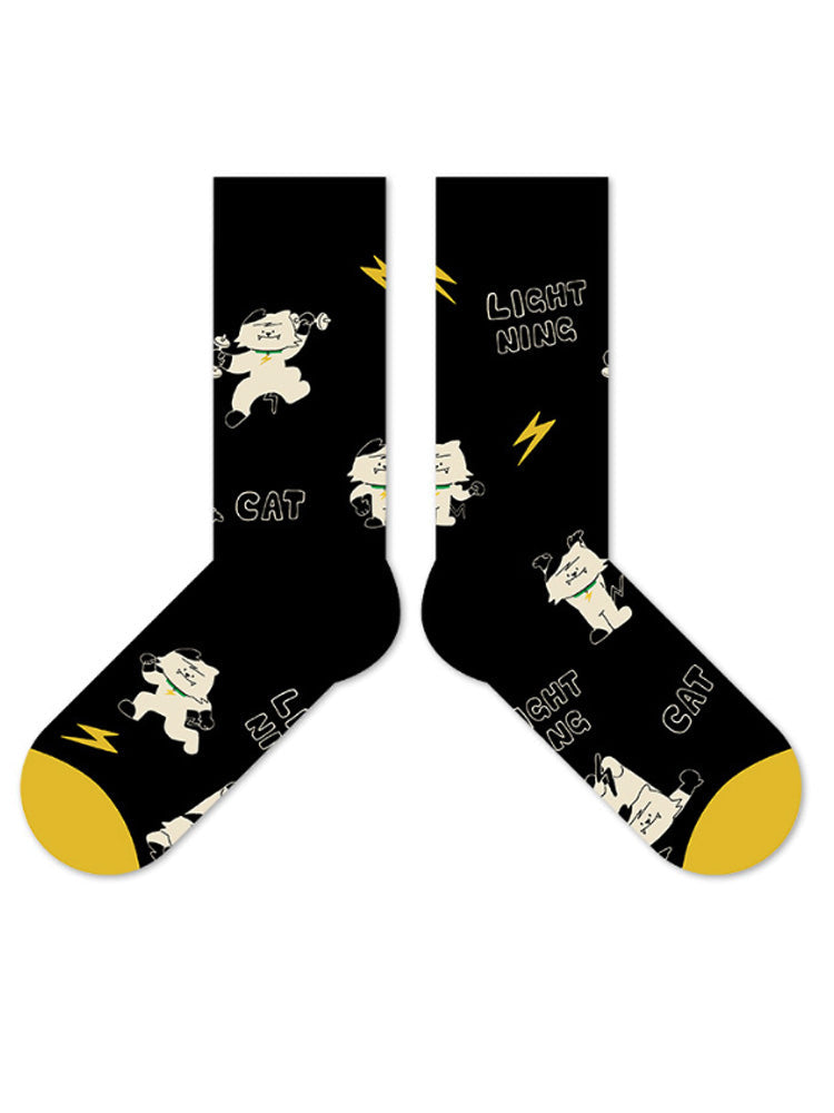 Chaussettes mi-mollet mignonnes à motif de chaton cartoon