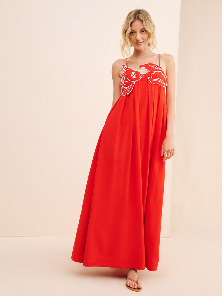 Maxi Dress Linen Blend Fish Top
