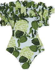 Ruffle Hortensia Bandeau Bikini Sæt – Blomstret Sødt Stil