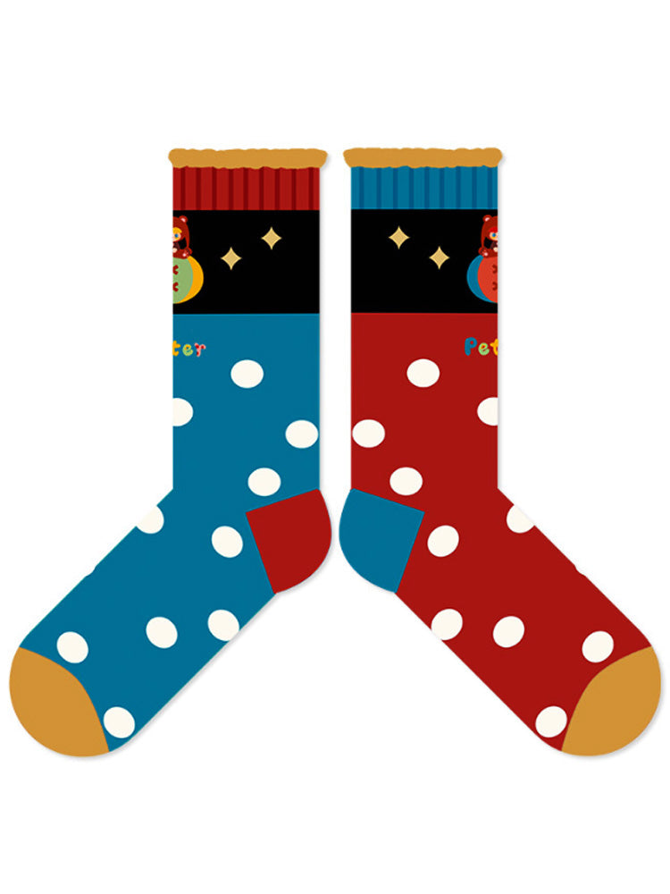 Mid-calf socks with cute cartoon illustration